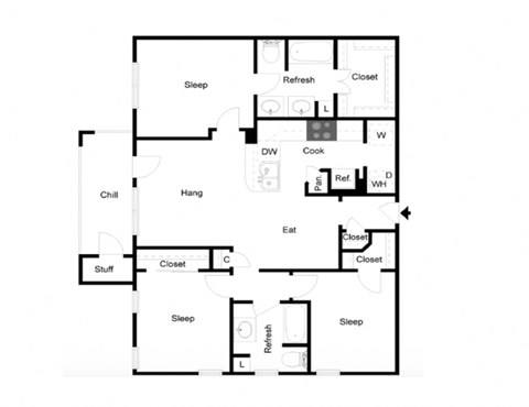 3 bedroom 2 bathroom floorplan